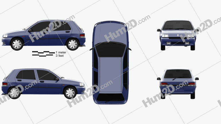Renault Clio 5-door hatchback 1990 car clipart