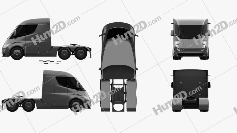 Tesla Semi Day Cab Tractor Truck 2018 Blueprint