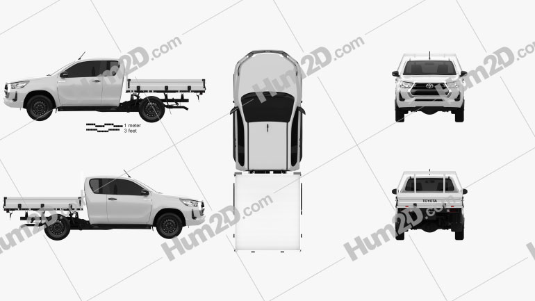 Toyota Hilux Extra Cab Chassis SR 2020 car clipart