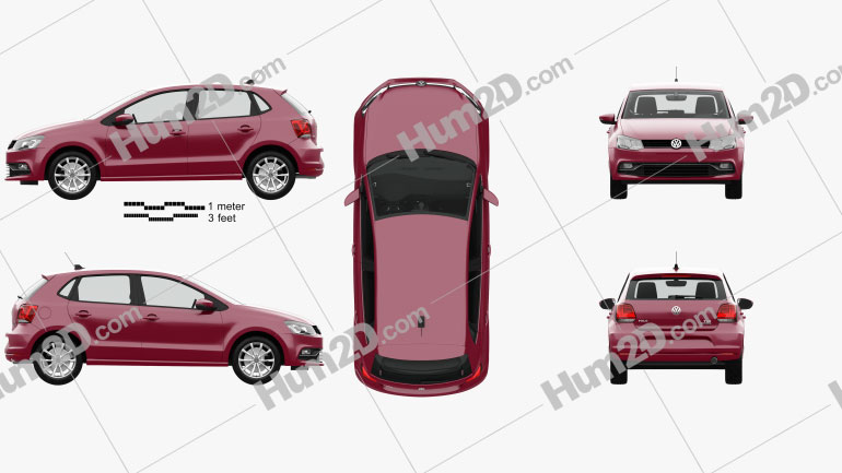 Volkswagen Polo 5-door with HQ interior 2014 car clipart