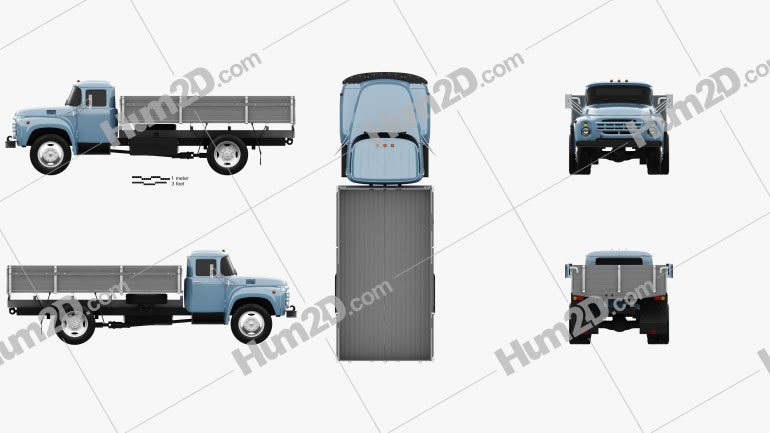 ZIL 130 Flatbed Truck 1964 Clipart Image