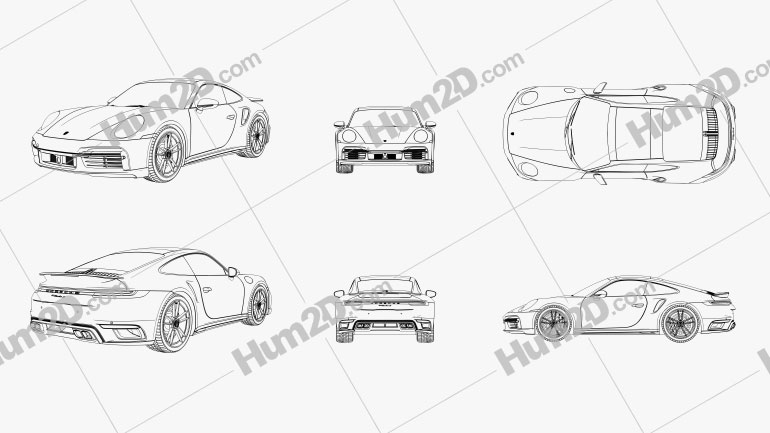 Porsche 911 Turbo S Outline Blueprint